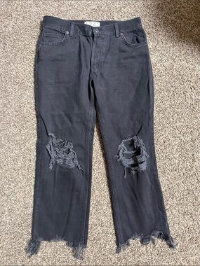 We The Free Black Distressed Knee-Ripped Straight Jeans